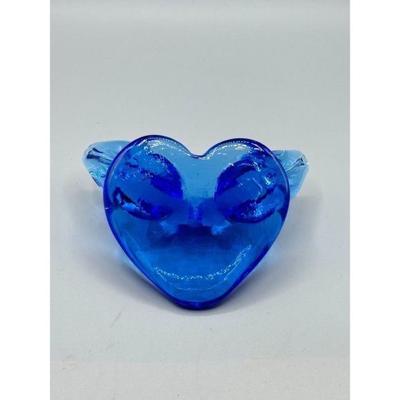 Vintage Pair Glass Blue Birds of Happiness Heart Paperweight Signed Ron Ray 1992 - Picture 7 of 11